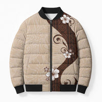 Polynesia Hibiscus Bomber Puffer Jacket Cameo Curve Motif LT05 Unisex Beige - Polynesian Pride