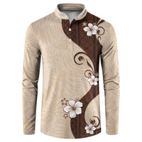 Polynesia Hibiscus Button Sweatshirt Cameo Curve Motif LT05 Beige - Polynesian Pride
