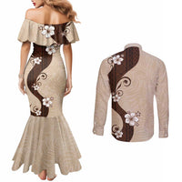 Polynesia Hibiscus Couples Matching Mermaid Dress and Long Sleeve Button Shirt Cameo Curve Motif LT05 - Polynesian Pride
