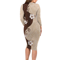 Polynesia Hibiscus Family Matching Long Sleeve Bodycon Dress and Hawaiian Shirt Cameo Curve Motif - Polynesian Pride
