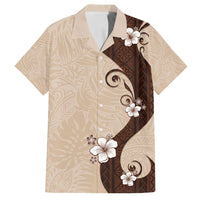 Polynesia Hibiscus Family Matching Tank Maxi Dress and Hawaiian Shirt Cameo Curve Motif LT05 Dad's Shirt - Short Sleeve Beige - Polynesian Pride