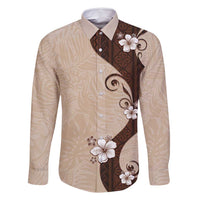 Polynesia Hibiscus Family Matching Tank Maxi Dress and Hawaiian Shirt Cameo Curve Motif LT05 Dad's Shirt - Long Sleeve Beige - Polynesian Pride