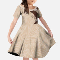 Polynesia Hibiscus Kid Short Sleeve Dress Cameo Curve Motif LT05 KID Beige - Polynesian Pride