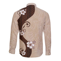 Polynesia Hibiscus Long Sleeve Button Shirt Cameo Curve Motif LT05 - Polynesian Pride