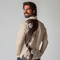 Polynesia Hibiscus Long Sleeve Polo Shirt Cameo Curve Motif LT05 - Polynesian Pride