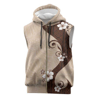 Polynesia Hibiscus Sleeveless Zip Hoodie Cameo Curve Motif LT05 Beige - Polynesian Pride
