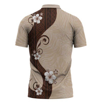 Polynesia Hibiscus Zipper Polo Shirt Cameo Curve Motif LT05 - Polynesian Pride