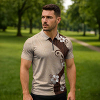 Polynesia Hibiscus Zipper Polo Shirt Cameo Curve Motif LT05 - Polynesian Pride