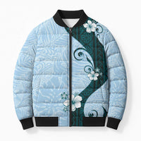 Polynesia Hibiscus Bomber Puffer Jacket Sky Blue Curve Motif LT05 Unisex Blue - Polynesian Pride