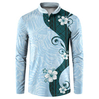 Polynesia Hibiscus Button Sweatshirt Sky Blue Curve Motif LT05 Blue - Polynesian Pride