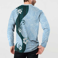 Polynesia Hibiscus Button Sweatshirt Sky Blue Curve Motif LT05 - Polynesian Pride