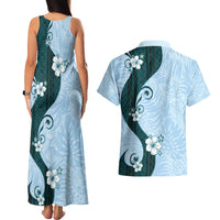 Polynesia Hibiscus Couples Matching Tank Maxi Dress and Hawaiian Shirt Sky Blue Curve Motif LT05 - Polynesian Pride