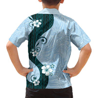 Polynesia Hibiscus Family Matching Summer Maxi Dress and Hawaiian Shirt Sky Blue Curve Motif LT05 - Polynesian Pride