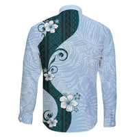Polynesia Hibiscus Family Matching Summer Maxi Dress and Hawaiian Shirt Sky Blue Curve Motif LT05 - Polynesian Pride