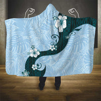 Polynesia Hibiscus Hooded Blanket Sky Blue Curve Motif - Polynesian Pride