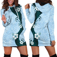 Polynesia Hibiscus Hoodie Dress Sky Blue Curve Motif - Polynesian Pride