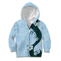 Polynesia Hibiscus Kid Hoodie Sky Blue Curve Motif - Polynesian Pride