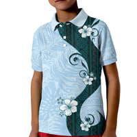 Polynesia Hibiscus Kid Polo Shirt Sky Blue Curve Motif - Polynesian Pride