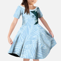 Polynesia Hibiscus Kid Short Sleeve Dress Sky Blue Curve Motif - Polynesian Pride