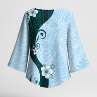 Polynesia Hibiscus Kimono Sleeve Blouse Sky Blue Curve Motif LT05 - Polynesian Pride