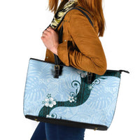 Polynesia Hibiscus Leather Tote Bag Sky Blue Curve Motif - Polynesian Pride