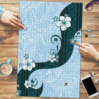 Polynesia Hibiscus Puzzle Sky Blue Curve Motif LT05 Blue - Polynesian Pride
