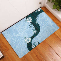 Polynesia Hibiscus Rubber Doormat Sky Blue Curve Motif LT05 - Polynesian Pride