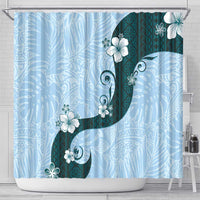 Polynesia Hibiscus Shower Curtain Sky Blue Curve Motif - Polynesian Pride