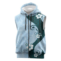 Polynesia Hibiscus Sleeveless Zip Hoodie Sky Blue Curve Motif LT05 Blue - Polynesian Pride