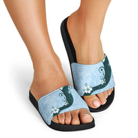 Polynesia Hibiscus Slide Sandals Sky Blue Curve Motif - Polynesian Pride