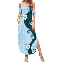 Polynesia Hibiscus Summer Maxi Dress Sky Blue Curve Motif - Polynesian Pride
