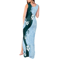 Polynesia Hibiscus Tank Maxi Dress Sky Blue Curve Motif - Polynesian Pride