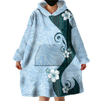Polynesia Hibiscus Wearable Blanket Hoodie Sky Blue Curve Motif LT05 - Polynesian Pride