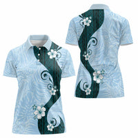 Polynesia Hibiscus Women Polo Shirt Sky Blue Curve Motif - Polynesian Pride