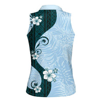Polynesia Hibiscus Women Sleeveless Polo Shirt Sky Blue Curve Motif LT05 - Polynesian Pride