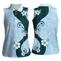 Polynesia Hibiscus Women Sleeveless Polo Shirt Sky Blue Curve Motif LT05 - Polynesian Pride