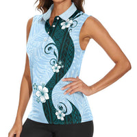 Polynesia Hibiscus Women Sleeveless Polo Shirt Sky Blue Curve Motif LT05 - Polynesian Pride