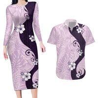 Polynesia Hibiscus Couples Matching Long Sleeve Bodycon Dress and Hawaiian Shirt Thistle Curve Motif LT05 Purple - Polynesian Pride