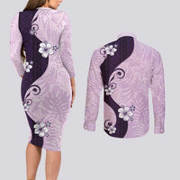 Polynesia Hibiscus Couples Matching Long Sleeve Bodycon Dress and Long Sleeve Button Shirt Thistle Curve Motif LT05 - Polynesian Pride