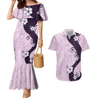 Polynesia Hibiscus Couples Matching Mermaid Dress and Hawaiian Shirt Thistle Curve Motif LT05 Purple - Polynesian Pride