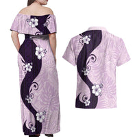 Polynesia Hibiscus Couples Matching Off Shoulder Maxi Dress and Hawaiian Shirt Thistle Curve Motif LT05 - Polynesian Pride