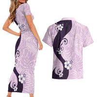 Polynesia Hibiscus Couples Matching Short Sleeve Bodycon Dress and Hawaiian Shirt Thistle Curve Motif LT05 - Polynesian Pride