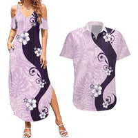 Polynesia Hibiscus Couples Matching Summer Maxi Dress and Hawaiian Shirt Thistle Curve Motif LT05 Purple - Polynesian Pride