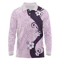 Polynesia Hibiscus Long Sleeve Polo Shirt Thistle Curve Motif LT05 Purple - Polynesian Pride
