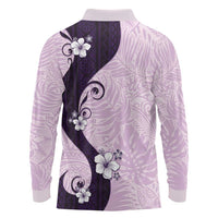 Polynesia Hibiscus Long Sleeve Polo Shirt Thistle Curve Motif LT05 - Polynesian Pride