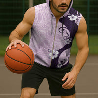 Polynesia Hibiscus Sleeveless Zip Hoodie Thistle Curve Motif - Polynesian Pride