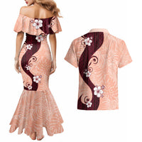 Polynesia Hibiscus Couples Matching Mermaid Dress and Hawaiian Shirt Rose Bud Curve Motif LT05 - Polynesian Pride