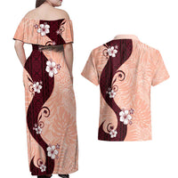 Polynesia Hibiscus Couples Matching Off Shoulder Maxi Dress and Hawaiian Shirt Rose Bud Curve Motif LT05 - Polynesian Pride