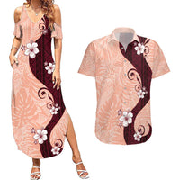 Polynesia Hibiscus Couples Matching Summer Maxi Dress and Hawaiian Shirt Rose Bud Curve Motif LT05 Red - Polynesian Pride