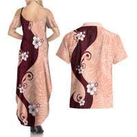 Polynesia Hibiscus Couples Matching Summer Maxi Dress and Hawaiian Shirt Rose Bud Curve Motif LT05 - Polynesian Pride
